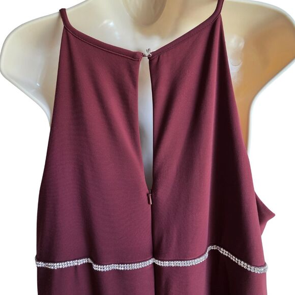 NWT OLEG CASSINI Wine Rhinestone Keyhole Sheath Gown 16 Formal - Picture 13 of 16